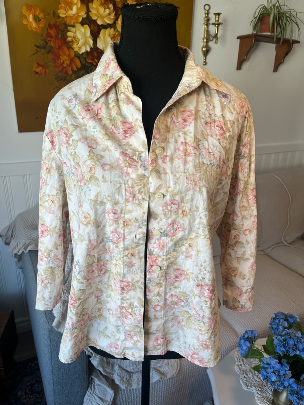 Women’s Y2K Floral Button-Up Shirt Cottagecore Size M